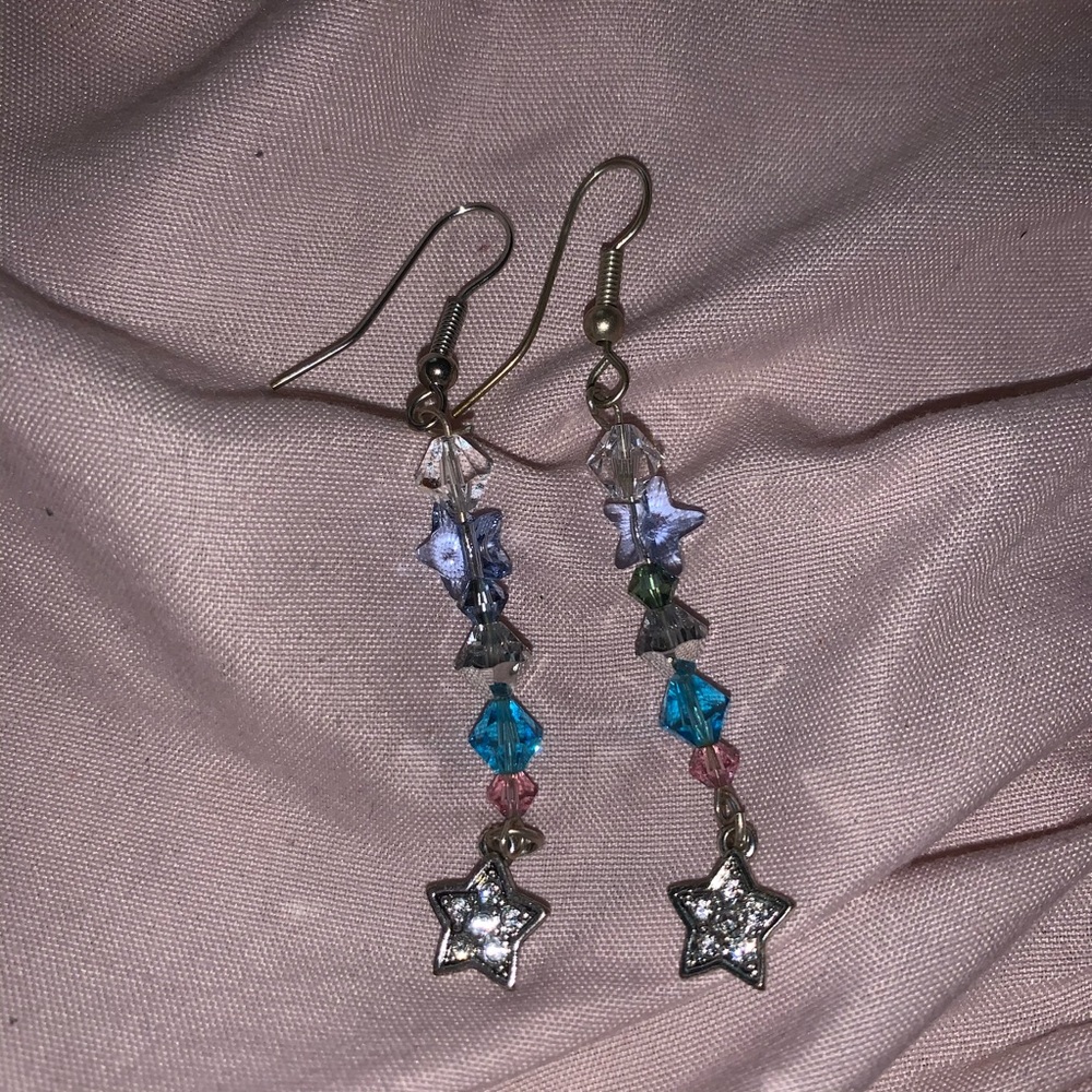 Dangly gem star earrings